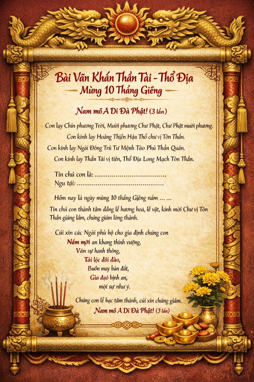 Bài văn khấn Tết Thần Tài chuẩn phong tục mang đến tài lộc, may mắn
